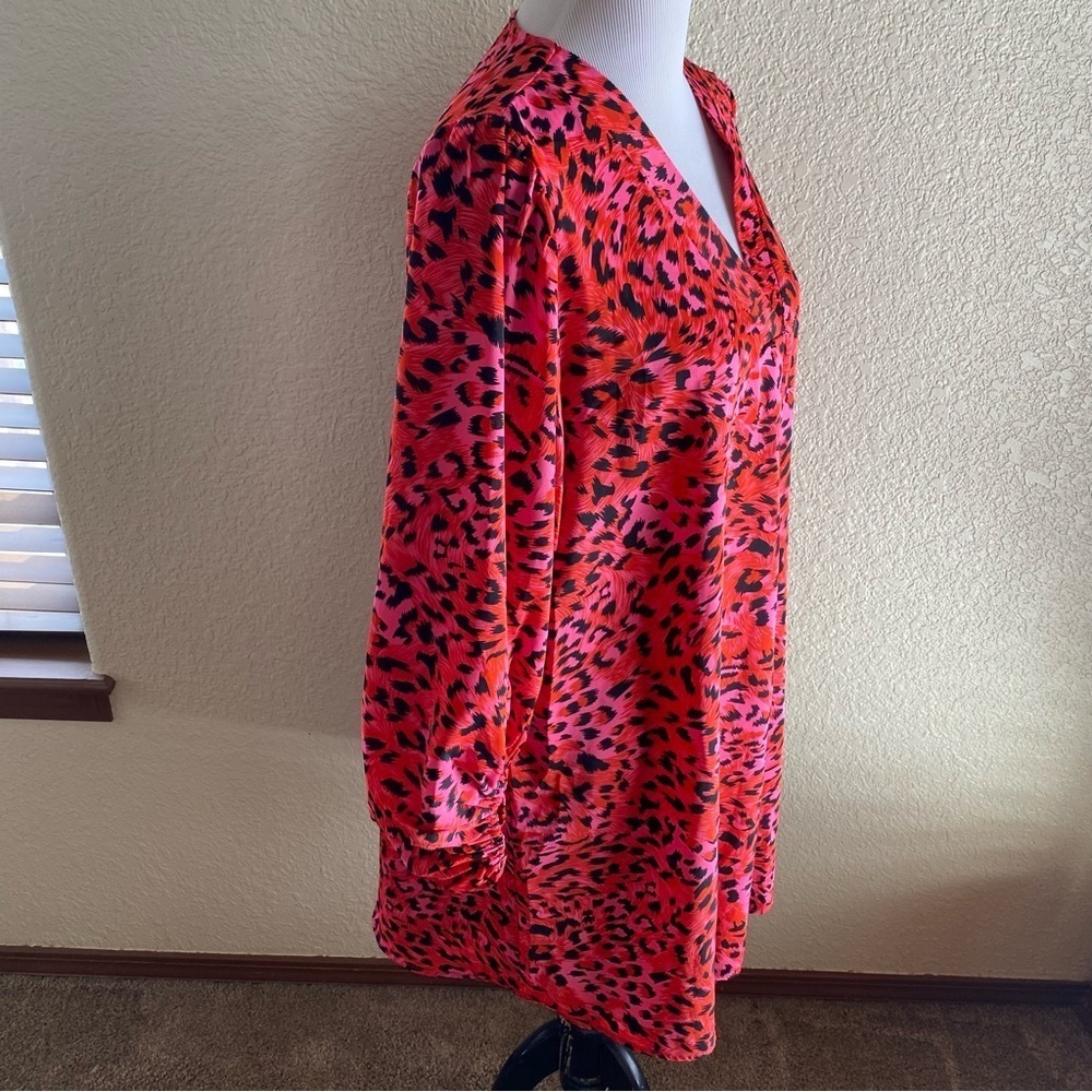 JODIFL Red Pink Leopard Print Long Sleeve Shift Dress - Picture 7 of 12